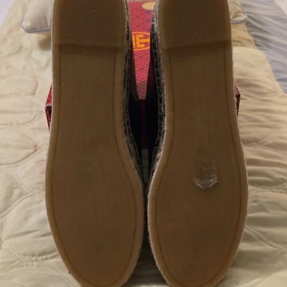 Tory Burch Black Ines Leather Platform Espadrille Slip-On Flats with Logo - Picture 3 of 8